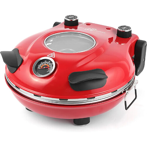 Vendos85 Four à pizza rouge 1200W avec pierre céramique et thermostat