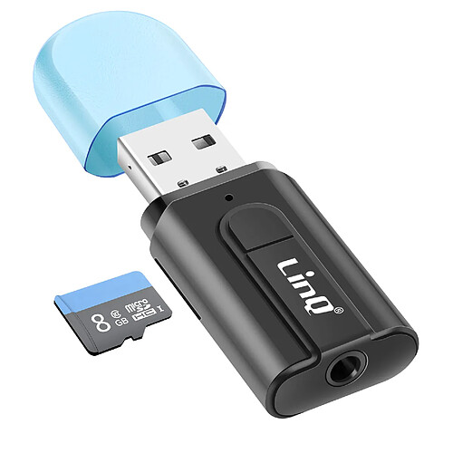 LinQ Adaptateur Audio Bluetooth USB avec Jack 3.5mm et Porte Carte micro-SD Noir