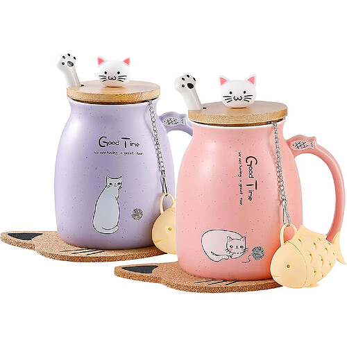 Vendos85 2 Mug Chat en Céramique Mignon pour Café et Thé 350 ml
