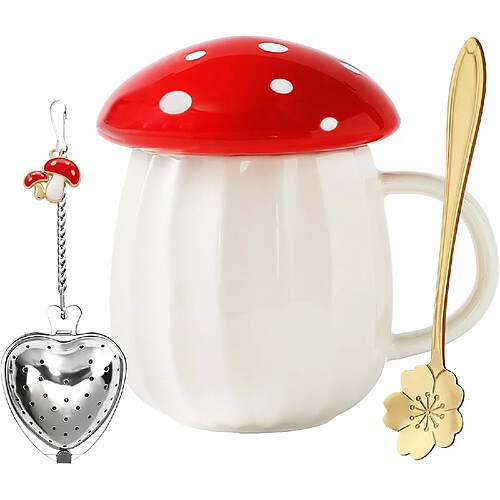 Vendos85 Mug Kawaii Champignon en Céramique avec Couvercle 250 ml