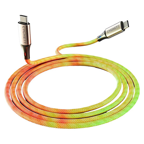 CYGNETT Câble USB-C lumineux 1,2m pour charge rapide 60W et transfert 480 Mbps Multicolore