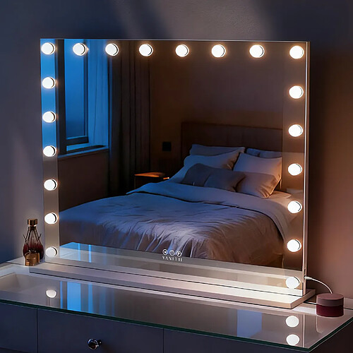 FENCHILIN Miroir de maquillage hollywood coiffeuse mural avec lumière 100 x 80 cm - Port de charge USB pour les téléphones
