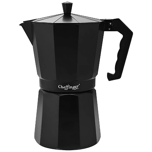 Cheffinger Cafetière Italienne 380ml 9 Tasses en Aluminium avec Poignée Ergonomique Noir