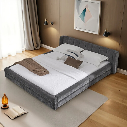 modfu Lit adulte 140x200 cm, en tissu, gris foncé