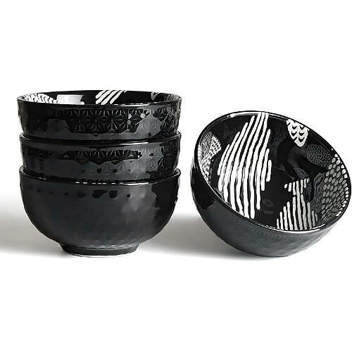 Vendos85 Bol à céréales en céramique 350 ml – léger et résistant noir poisson