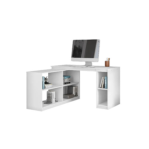 Pegane Bureau d'angle multifonctionnel Bureau en L avec étagères intégrées coloris Blanc - Longueur 137 x Hauteur 78 x Largeur 137 cm