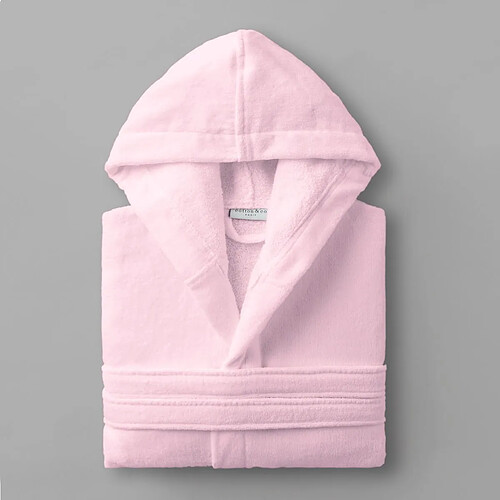 Cotton & Co Peignoir velours de coton extérieur/bouclette intérieur 450 gsm - capuche - rose