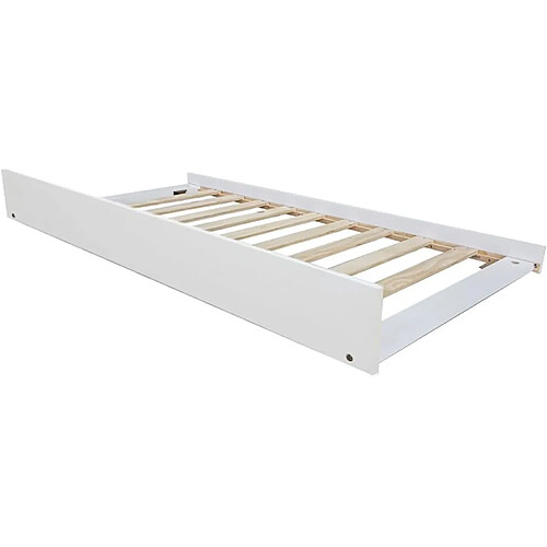 Pegane Tiroir de lit avec sommier à lattes 90 x 190 cm – Couchage d’appoint coloris blanc – À glisser sous le lit