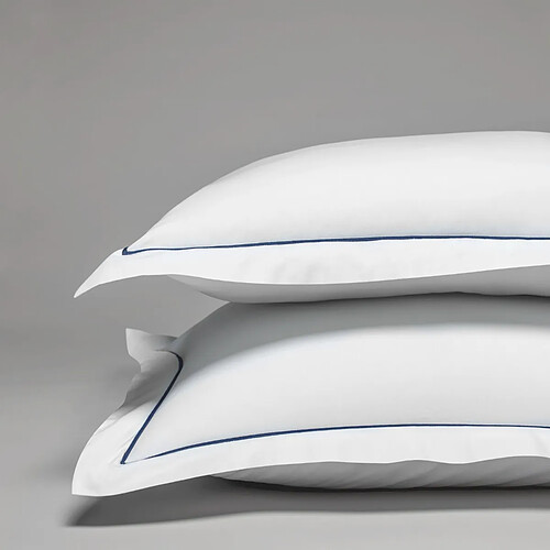 Cotton & Co Taie d'oreiller en percale de coton 160 fils avec bourdon bleu