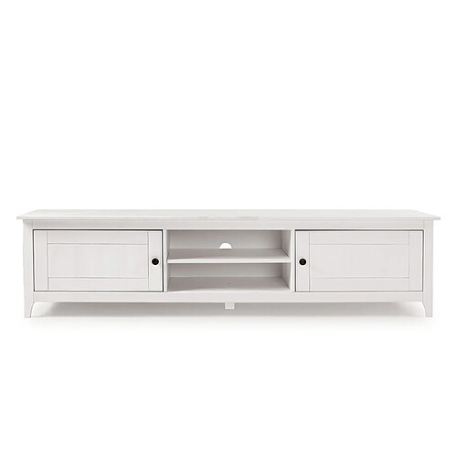 Pegane Meuble TV avec 2 portes et 2 étagères ouvertes coloris Blanc - Longueur 180 x Hauteur 45 x profondeur 35 cm