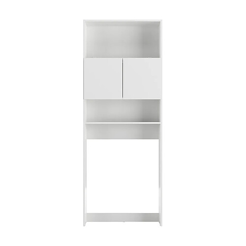 Pegane Meuble de salle de bain/buanderie avec 2 portes centrales et étagères ouvertes coloris blanc - Longueur 70 x Hauteur 182 x Profondeur 21 cm