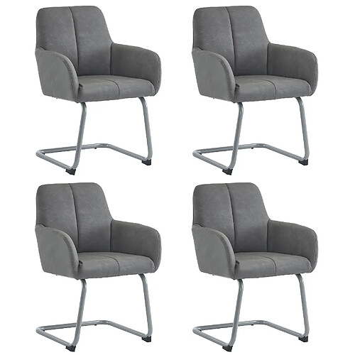 DZMDIP Chaise de salle à manger - Lot de 4 - Cuir microfibre - Pieds en acier incurvés - Design ergonomique Gris