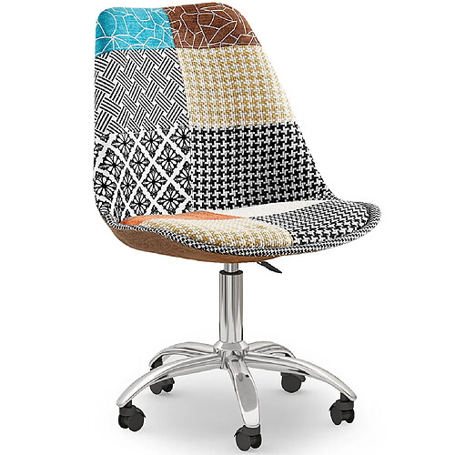 ICONIK INTERIOR Chaise de Bureau Pivotante - Tissu Patchwork - Patty Multicolore