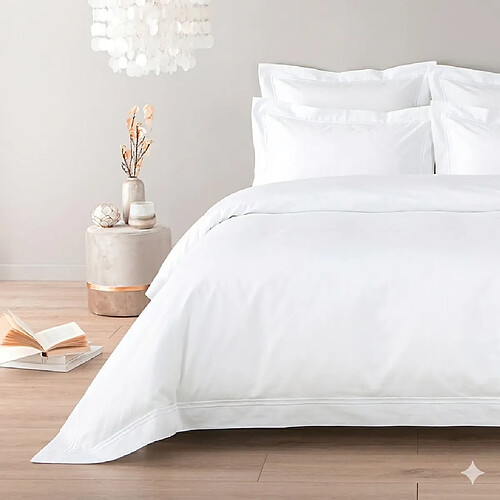 Cotton & Co Housse de couette en satin de coton égyptien 320 fils double bourdon blanc
