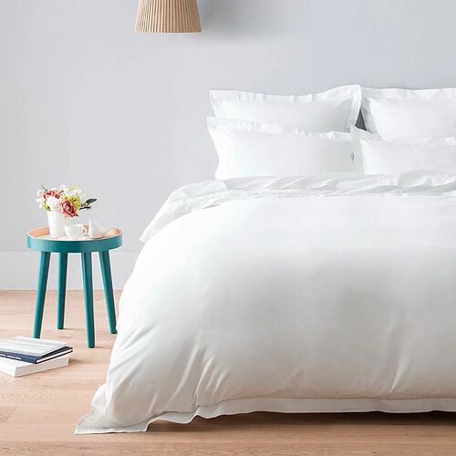 Cotton & Co Housse de couette en satin de coton égyptien 120 fils finition jour échelle - blanc