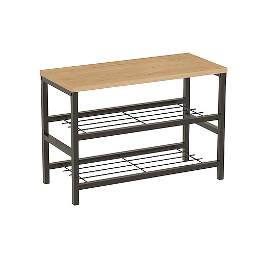Pegane Banc Étagère Meuble à chaussures à 2 niveaux de rangement cadre en acier noir - Longueur 65 x Hauteur 45 x Profondeur 30 cm