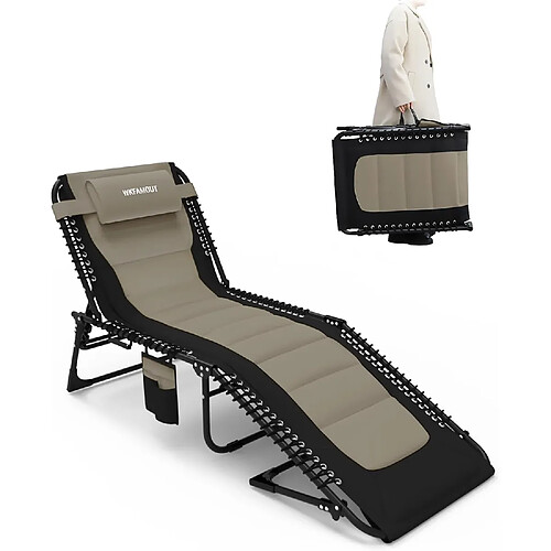 Vendos85 Chaise longue pliable 5 positions avec oreiller