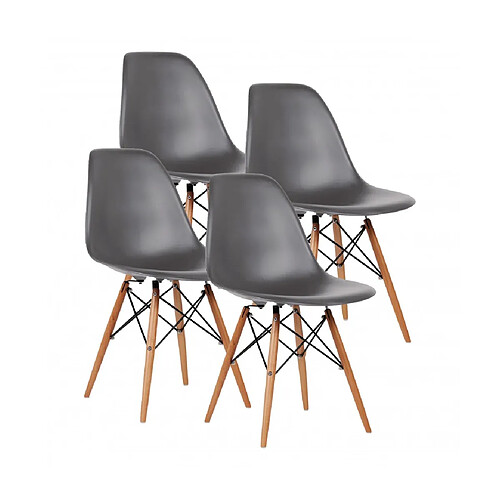 Pegane Lot de 4 Chaise coloris gris avec pieds couleur bois - Longueur 47 x Hauteur 80 x Profondeur 43 cm