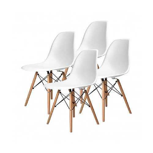 Pegane Lot de 4 Chaise coloris blanc avec pieds couleur bois - Longueur 47 x Hauteur 80 x Profondeur 43 cm