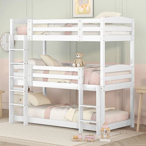 Blossom Paris Lit superposé, 90*200cm, simple taille bois triple lit superposé pour enfants, sans matelas, blanc