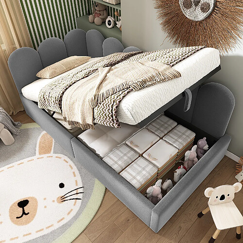 Blossom Paris Lit capitonné daybed 90x190 cm, canapé-lit avec rangement hydraulique, lit enfant avec lattes métal, velours, gris