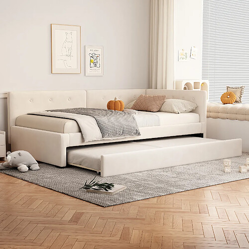 Blossom Paris Daybed 90x200cm, lit de jour avec lit roulant, canapé-lit, simple, style minimaliste, beige