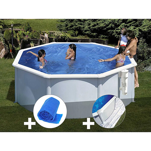 Kit piscine acier blanc Gré Bora Bora ronde 3,20 x 1,22 m + Bâche hiver + Tapis de sol
