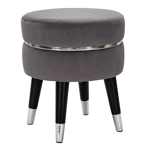 Mauro Ferretti Tabouret rond en tissu gris avec pieds en bois ø 35 x 40,5 cm