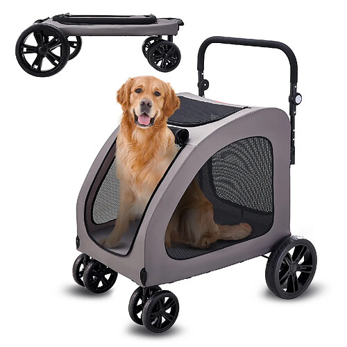 Vevor Poussette chien 4 roues freins, charge 73kg, hauteur réglable, Oxford 600D