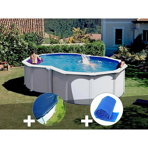 Kit piscine acier blanc Gré Varadero en huit 5,05 x 3,45 x 1,22 m + Bâche hiver + Bâche à bulles