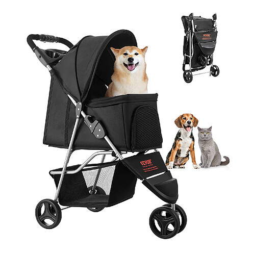 Vevor Poussette chien pliable 16kg, 3 roues, freins arrière, fenêtres maille, petit