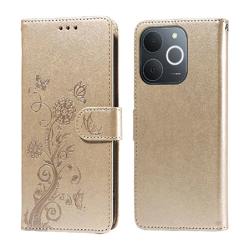 Flip Étui Pour 4G Realme Note 70 Cuir Flip Fentes à cartes Fleur Doré