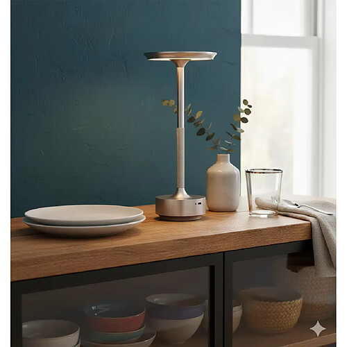 Lampe Led Tactile à poser, Aluminium brossé, Intensité Variable, Rechargeable USB