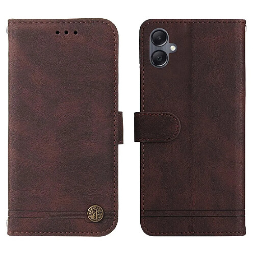 Étui Pour Samsung Galaxy A05 Portefeuille Longue sangle Supports de fente pour carte Sangle courte Antichoc Marron