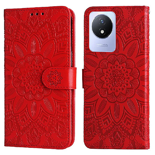Étui Pour VIVO Y02 4G Housse de protection Cuir Fentes pour cartes Flip Rouge