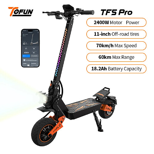 Trottinette électrique pour adultes TOFUN TF5pro 1200W*2 moteurs doubles 11" Pneus gonflables hors route E-ABS et freins à double disque à vitesse maximale de 60 km/h et autonomie maximale de 60 km
