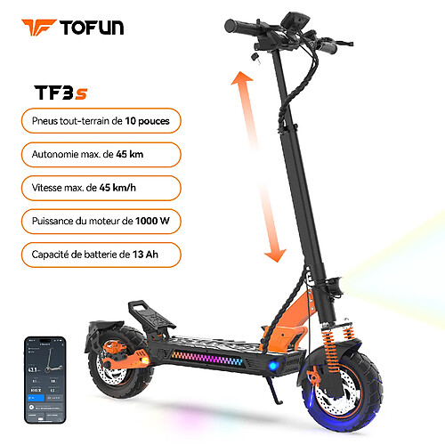 Trottinette électrique pour adultes TOFUN TF3s 1000W Moteur Fast-to-road Trottinette électrique réglable pousse la hauteur à une vitesse maximale de 45 km/h et une autonomie maximale de 45 km orange