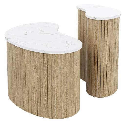 STILVORA Table Basse en MDF avec design gigogne 60x37x38+40x25x50 cm, Naturel