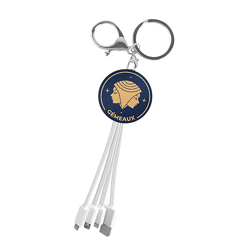 YELLO KOKO Câble USB 3-en-1 Micro-USB / USB-C / Lightning design Porte-Clés Gémeaux Blanc