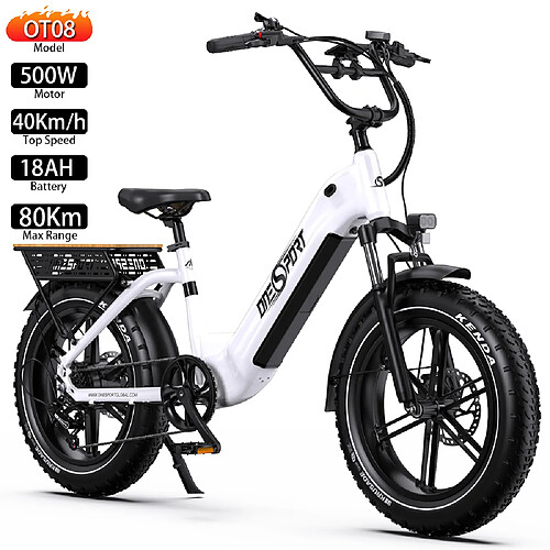 Vélo électrique ONESPORT OT08 20" 500W Moteur 48V 18AH Blanc