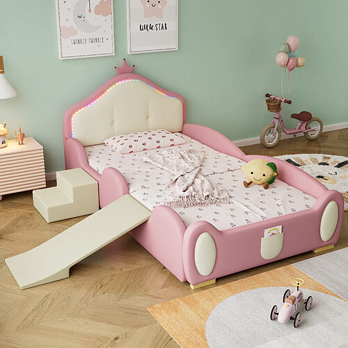 OKWISH Avec toboggan et protection anti-chute, design couronne - PU et Bois - Sans Matelas