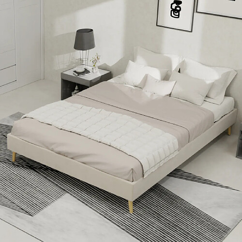 modfu Lit adulte 140x200 cm, en tissu, beige