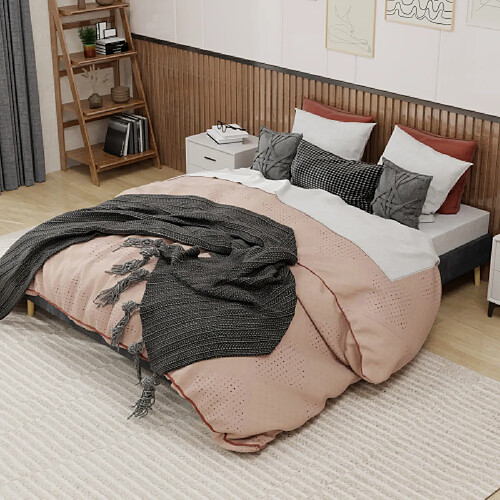 modfu Lit adulte 160x200 cm, en tissu, gris