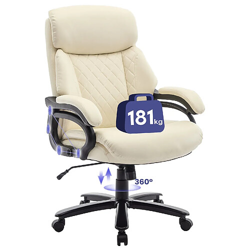Smartue Fauteuil directeur haut avec accoudoirs réglables, dossier structuré et assise extra-large en simili-cuir, Beige