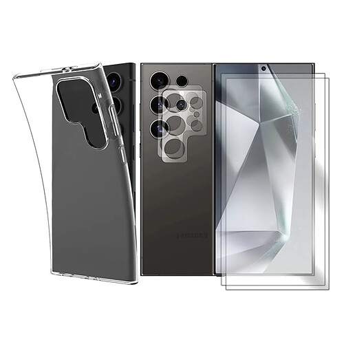 lot de 2 Verre Trempé pour Samsung Galaxy S24 Ultra 5G SM-S928B 6.8" + Lot de 2 Verre Trempé Caméra Arrière + Coque souple transparente - Visiodirect -