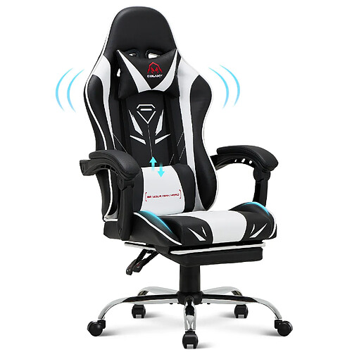 Smartue Chaise Gaming Ergonomique avec Repose-Pieds, Capacité de Charge Max 136 kg, Blanc