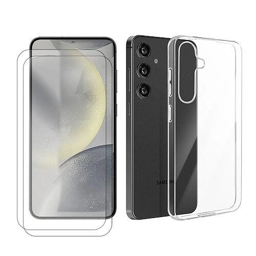 Lot de 2 Verre trempé pour Samsung Galaxy S24+ Plus 5G SM-S926B 6.7" + Coque de protection transparente souple silicone - Visiodirect -