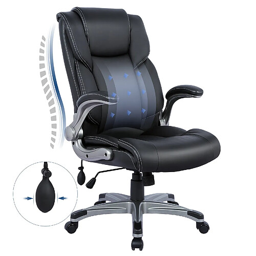 Smartue Chaise de bureau - Chaise de Bureau ergonomique en similicuir,Dossier Inclinable, Accoudoirs et Hauteur Réglables - Noir