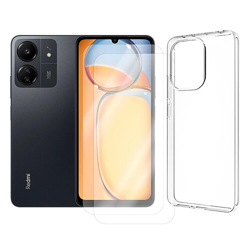 Lot de 2 Verre trempé pour Xiaomi Redmi 13C 6.74" + Coque de protection transparente souple silicone - Visiodirect -