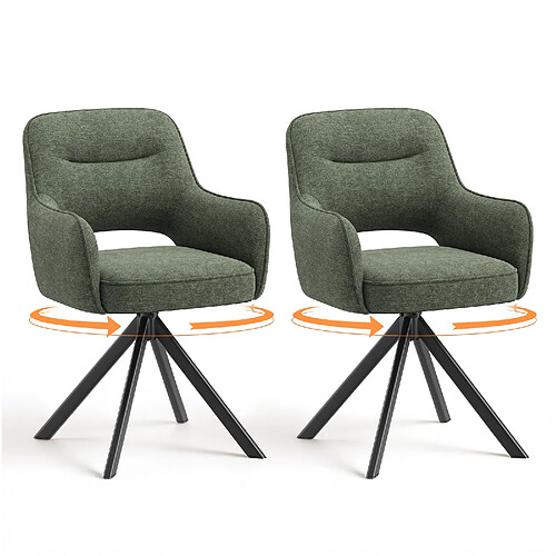 Smartue Lot 2 Chaises Pivotantes Premium Demi-Accoudoirs, Base Métal Haute Stabilité, Vert
